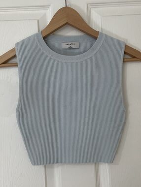 Babaton Ribbed Cropped Tank Top in Soft Blue Size XS